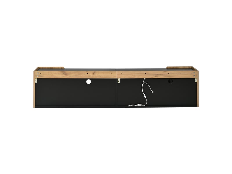 Meuble tv mural 180 cm noir et naturel, led bluetooth, 2 portes, 6 rangements et passe-câbles Fay Lum - Conforama D