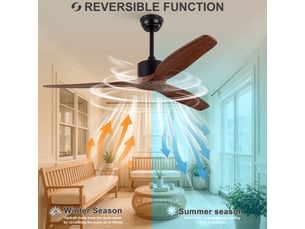 Ventilateur de plafond 132 cm sans éclairage 3 pales bois massif noyer et noir réversible 6 vitesses télécommande