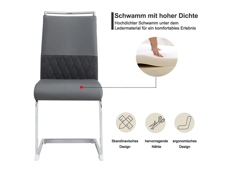  Lot de 6 chaises de salle à manger,42x45x95 cm,pu et lin,gris  - Conforama D
