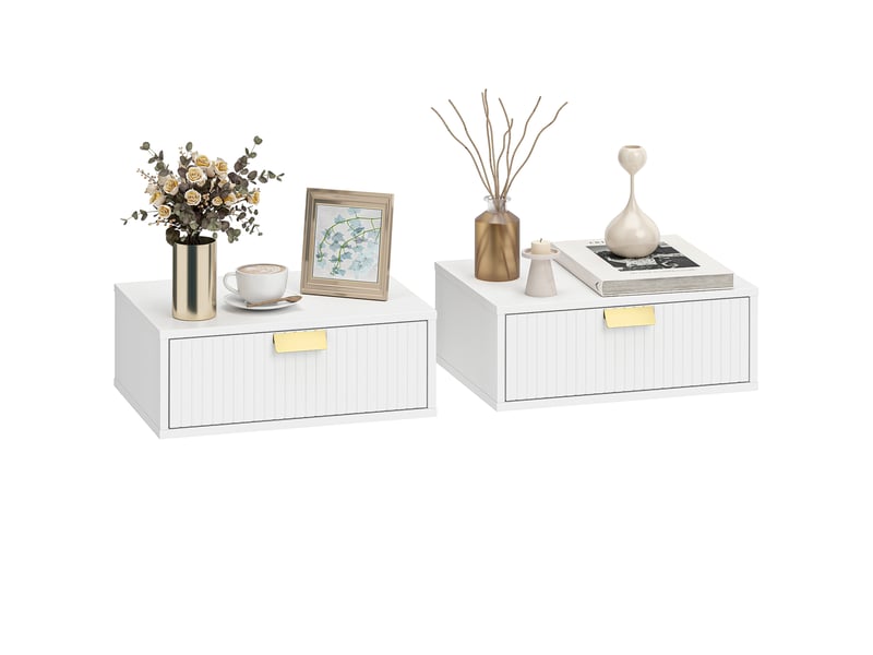  Lot de 2 table de chevet murale | table de nuit suspendues avec tiroir ondulé,40 x 30 x 15 cm,blanc  - Conforama A