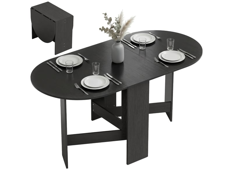  Table de cuisine pliante ovale à abattants, style moderne, 163 x 80 x 75 cm, noire  - Conforama A