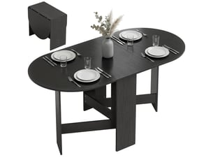 Table de cuisine pliante ovale à abattants, style moderne, 163 x 80 x 75 cm, noire