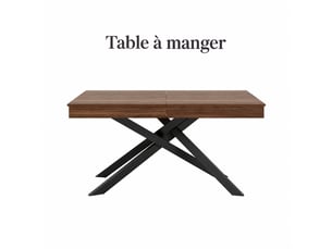 Table à manger extensible rectangulaire couleur noyer, 140 à 180 cm, 6 à 8 personnes