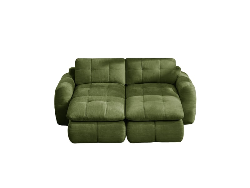  Canapé modulable 2 places modenvie avec 2 ottomans, tissu chenille vert, design matelassé, assise large et profonde, 194 x 160 x 68 cm  - Conforama A