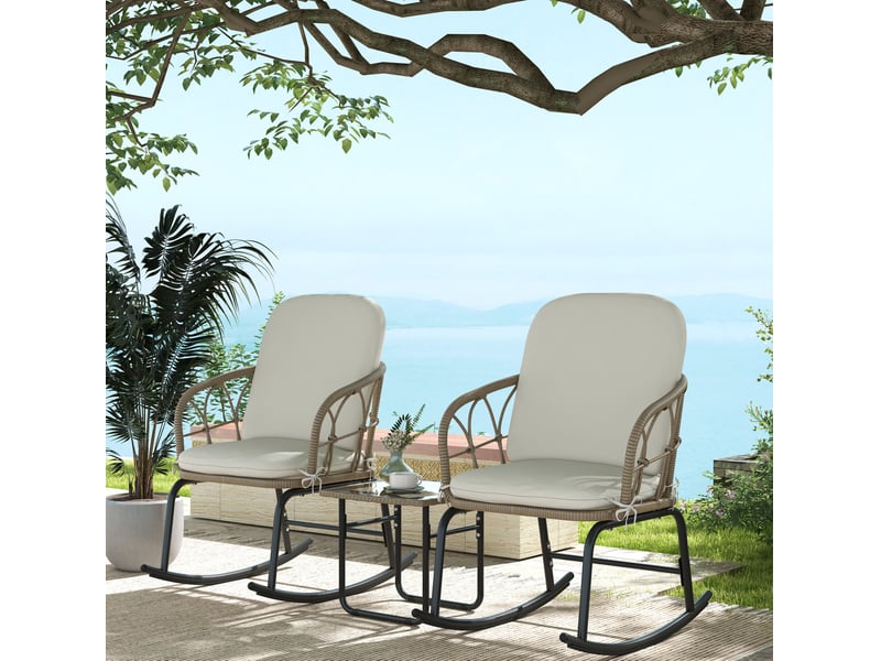  Salon de jardin 3 pièces 63x82x75 cm 2 fauteuils à bascule avec table métal jaune  - Conforama B