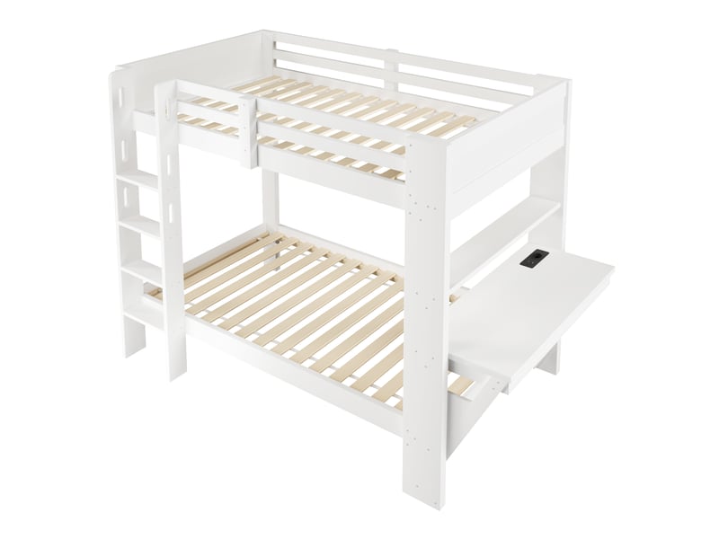  Lit superposé 90 x 200 cm en pin avec bureau, prise électrique et bande led, structure gain de place pour chambre enfant ou ado, blanc, sans matelas, design moderne OPULERANE TRADING LTD - Conforama A