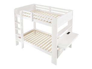 Lit superposé 90 x 200 cm en pin avec bureau, prise électrique et bande led, structure gain de place pour chambre enfant ou ado, blanc, sans matelas, design moderne