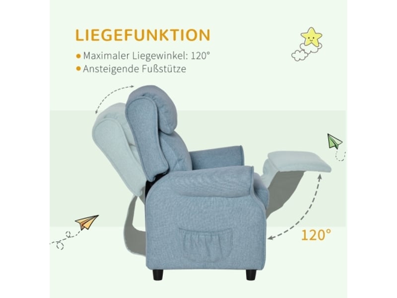  Canapé fauteuil enfant bleu, repose-pieds, dossier réglable, accoudoirs, fauteuil relax, 3-5 ans, garçons et filles  - Conforama D