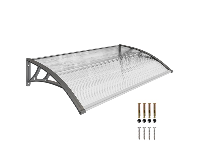  Auvent de porte, protection contre la pluie, le vent et la grêle, polycarbonate, barres de liaison en aluminium, 110 x 60 x 18 cm, gris  - Conforama A