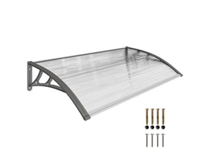 Auvent de porte, protection contre la pluie, le vent et la grêle, polycarbonate, barres de liaison en aluminium, 110 x 60 x 18 cm, gris