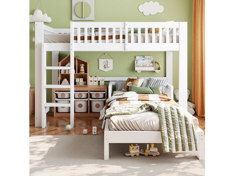  Lit superposé modulable enfant modenvie 90 x 200 cm bois blanc avec sommier à lattes  - Conforama D