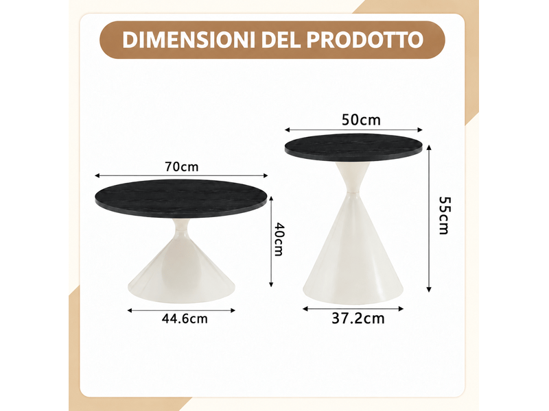 Lot de 2 tables basses gigognes 70x40+50x50 cm, empilables, gain de place, pour le salon et la chambre, métal, noir  - Conforama C