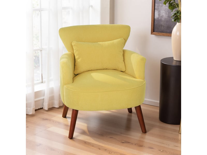  Fauteuil moderne jaune avec rembourrage coussin lombaire et pieds en bois de caoutchouc  - Conforama D