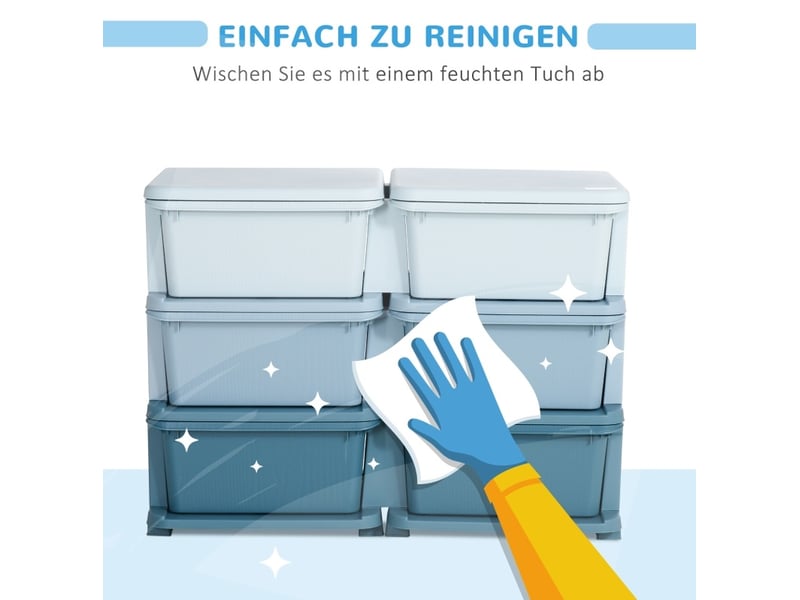  Meuble de rangement enfant 75 x 37 x 56,5 cm bleu en plastique, 6 bacs amovibles avec assise  - Conforama E