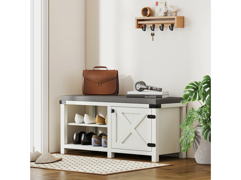  Étagère à chaussures avec siège, compartiments pour 7 paires de chaussures, pour entrée, salon, chambre, 100 x 40 x 48 cm, blancgris  - Conforama C
