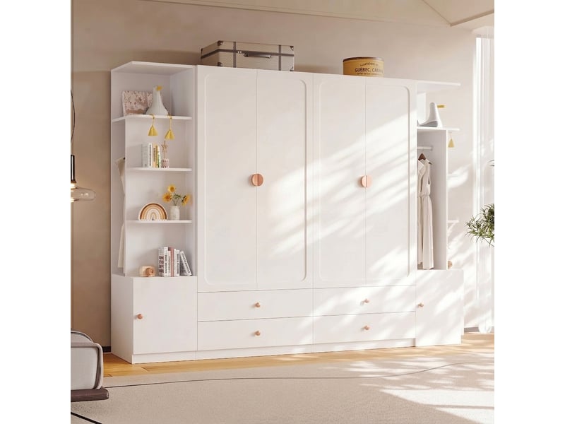  Armoire penderie 90x50x200 cm 4 portes blanche et chêne avec tiroir à bijoux  - Conforama C