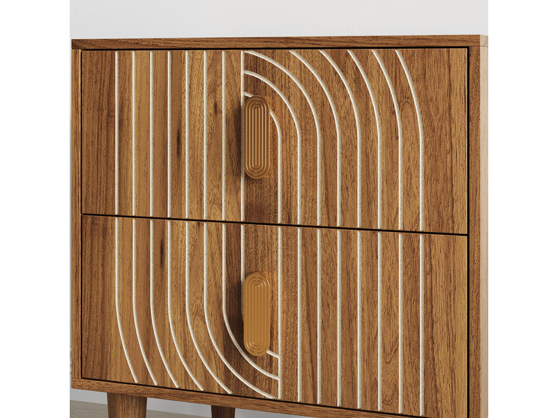  Table de chevet - 48 x 38 x 56 cm - effet noyer - table de nuit style bohème avec lignes géométriques et 2 tiroirs  - Conforama D