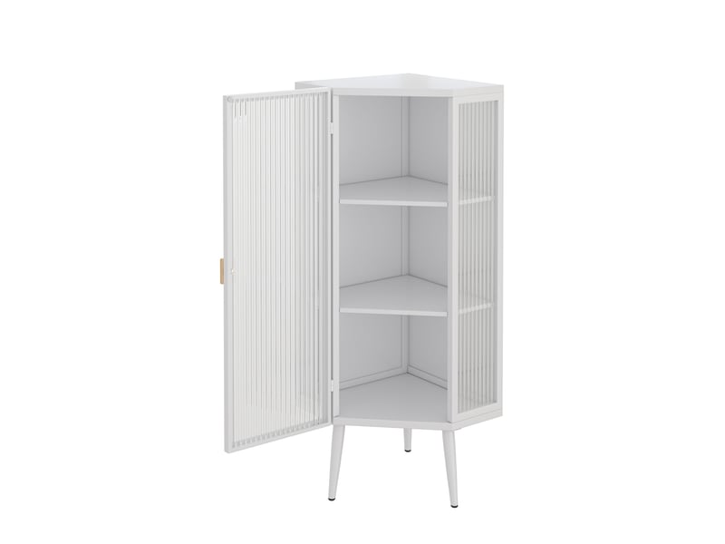  Meuble d'angle 3 niveaux 1 porte verre trempé et métal blanc 56x42.5x110 cm W2552P481337 - Conforama A
