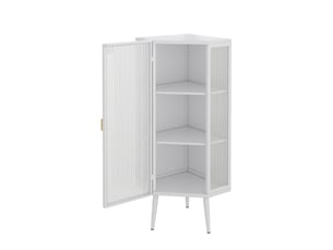 Meuble d'angle 3 niveaux 1 porte verre trempé et métal blanc 56x42.5x110 cm