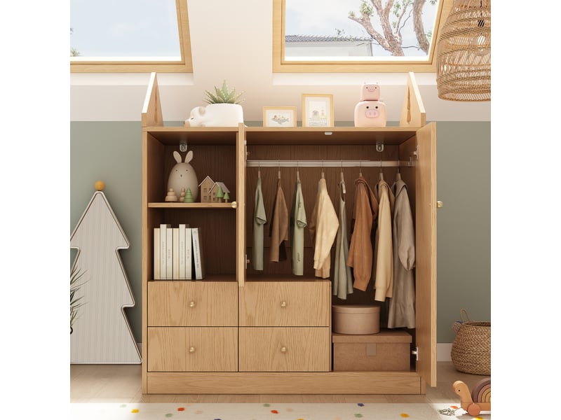  Armoire penderie 100x48x131 cm - grand rangement - 4 tiroirs - 2 portes - bois - pour chambre - garde-robe - mobilier fonctionnel - chêne CozyNest - Conforama B