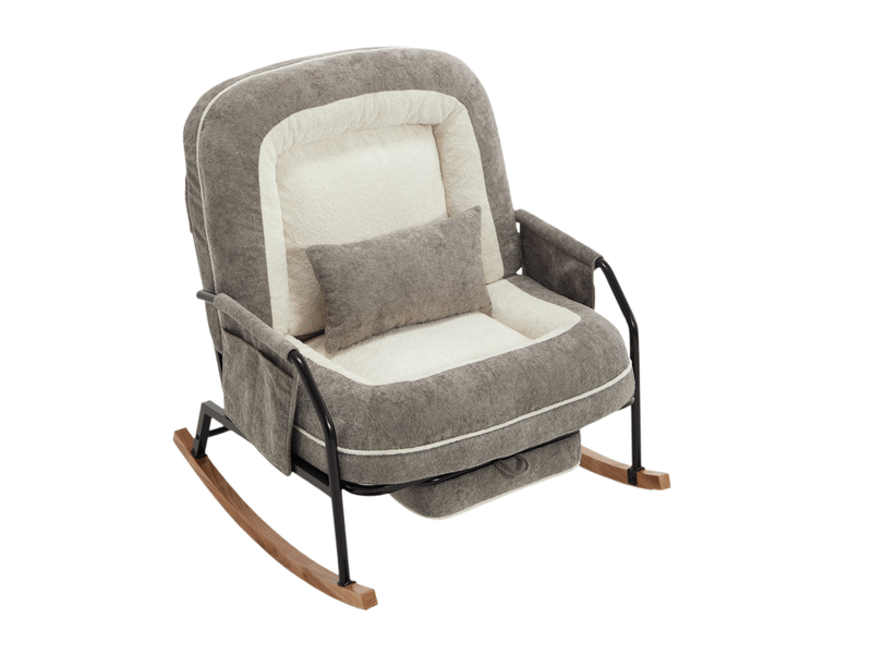  Fauteuil à bascule modenvie inclinable avec repose-pieds coulissant 80 x 87 x 95 cm gris clair fausse fourrure  - Conforama A