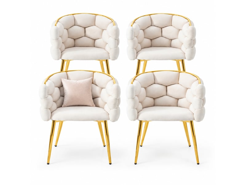 Chaise de salle à manger lot de 4 en velours avec dossier rembourré et pieds métalliques dorés beige, 44×41×74 cm - Conforama A