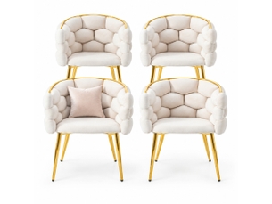 Chaise de salle à manger lot de 4 en velours avec dossier rembourré et pieds métalliques dorés beige, 44×41×74 cm