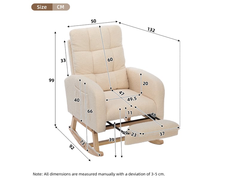  Fauteuil à bascule 132x50x99 cm avec repose-jambes coulissant, bois et métal, beige  - Conforama C