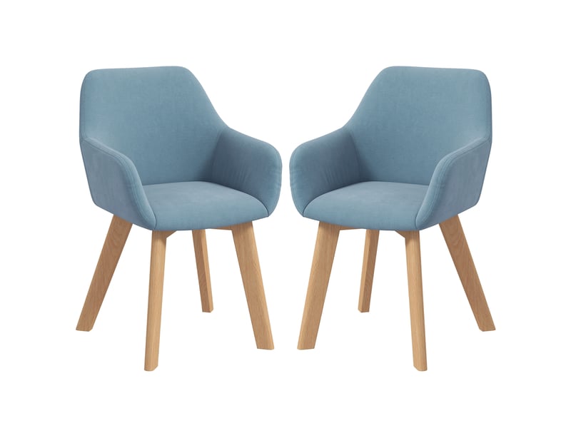  Lot de 2 chaises de salle à manger fauteuil assise rembourrée en tissu effet velours pieds en bois, bleu  - Conforama B