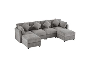 Canapé d'angle modulable ul 4-6 places 284x156,5x86 cm, style nuage, 2 poufs, accoudoirs réglables, 6 coussins, chenille gris
