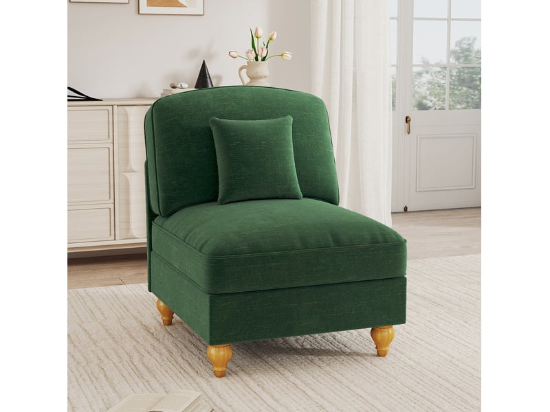 Canapé windsor sans accoudoirs en chenille avec 1 coussin - vert - Conforama C