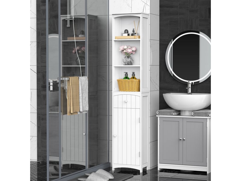  Meuble de salle de bain gain de place en mdf blanc, meuble multifonctionnel pour chambre à coucher avec 3 étagères, 34 x 24 x 170 cm  - Conforama D