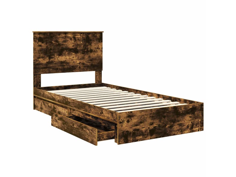  Lit simple- lit adulte -  lit de rangement chêne fumé 100 x 200 cm bois d'ingénierie  - Conforama D