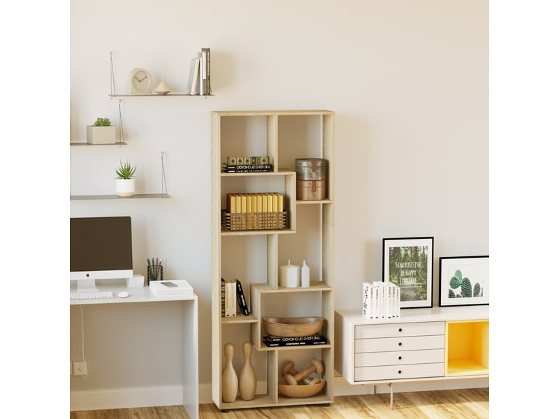  Bibliothèque étagère zig zag design contemporain 70l x 24l x 178h cm panneaux particules bois naturel  - Conforama D
