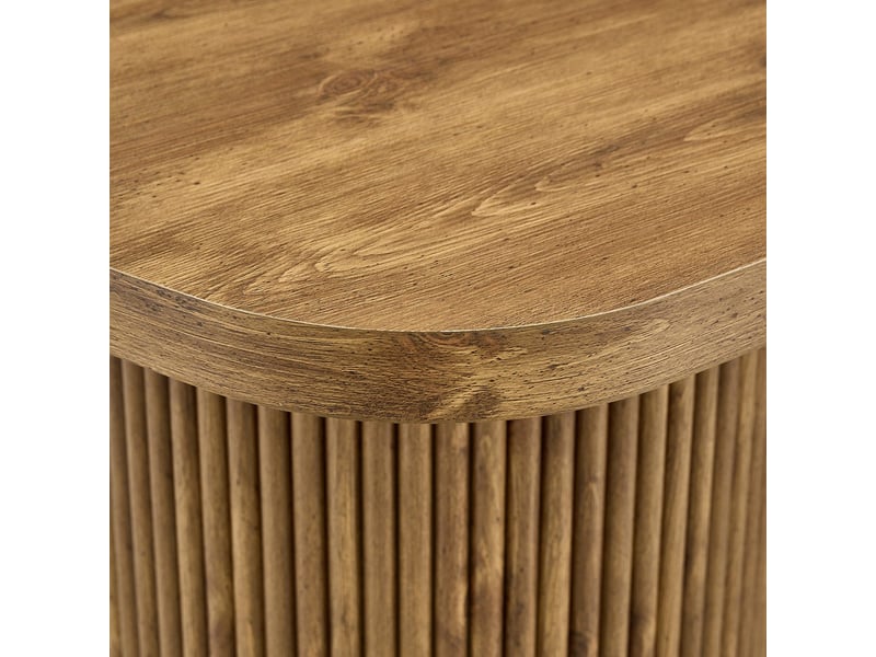  Table à manger ovale moderne avec pied cannelé en mdf aspect bois style wabi-sabi et mid-century  - Conforama E