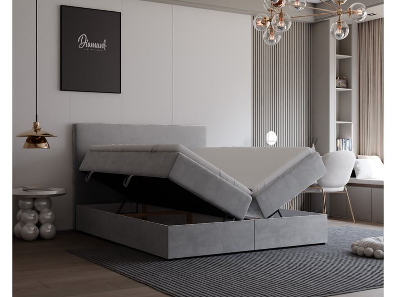 Lit coffre giulia - 160x200 cm - avec matelas et surmatelas - velours dense - gris clair GIULIA - Conforama C