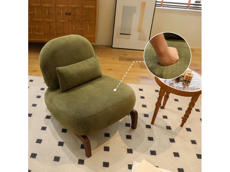  Fauteuil d'appoint sans accoudoirs  72,1x86,9x69,9 cm, coussin moelleux, velours, pieds en bois, vert  - Conforama D