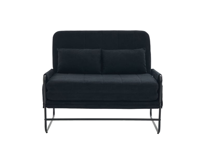  Canapé convertible 2 places avec couchage poches latérales et coussin lombaire structure métal en chenille noir  - Conforama A
