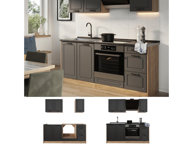  Vicco cuisine, anthracite campagnechêne doré, 180cm sans plan de travail  - Conforama D