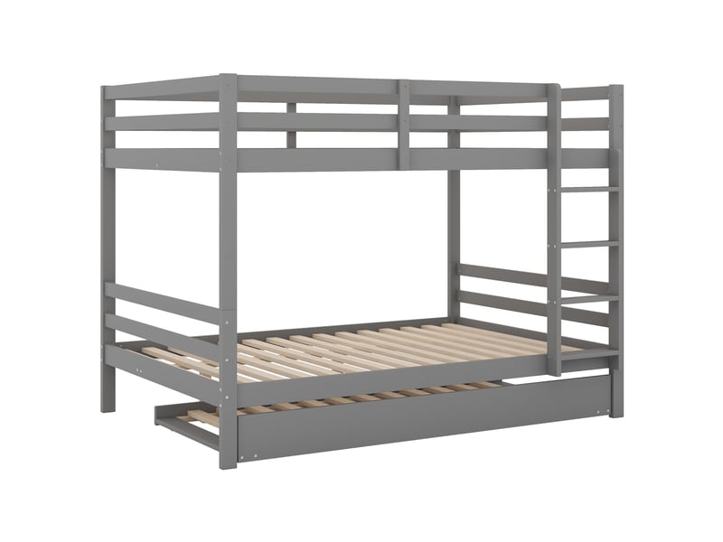 Lit superposé enfant avec lit gigogne, 140 x 200 cm, gris, structure en pin et mdf avec escalier - Conforama W