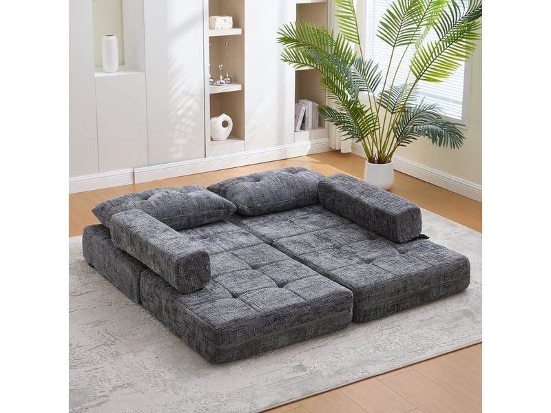  Canapé droit convertible 1 pl tissu gris canapé gris - Conforama E