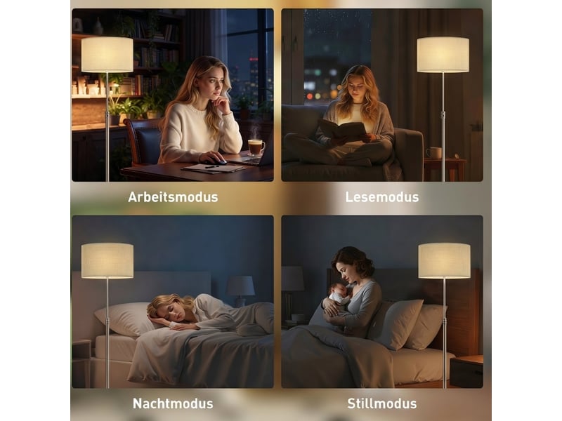  Lampadaire réglable ø40 x 133-168 cm – argent – télécommande, variateur et abat-jour en tissu  - Conforama E