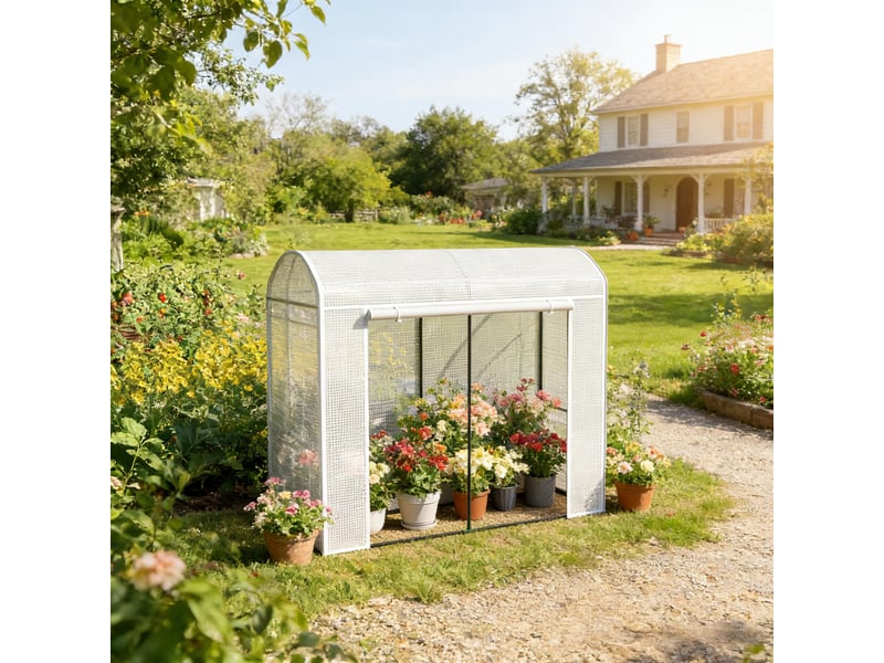 Serre de jardin - blanc - polyéthylène et acier - poids 5.8 kg - protection contre le froid et les uv 200x68x170cm - Conforama B