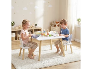 Ensemble table et 2 chaises enfant design scandinave motif oreille de lapin bois pin blanc