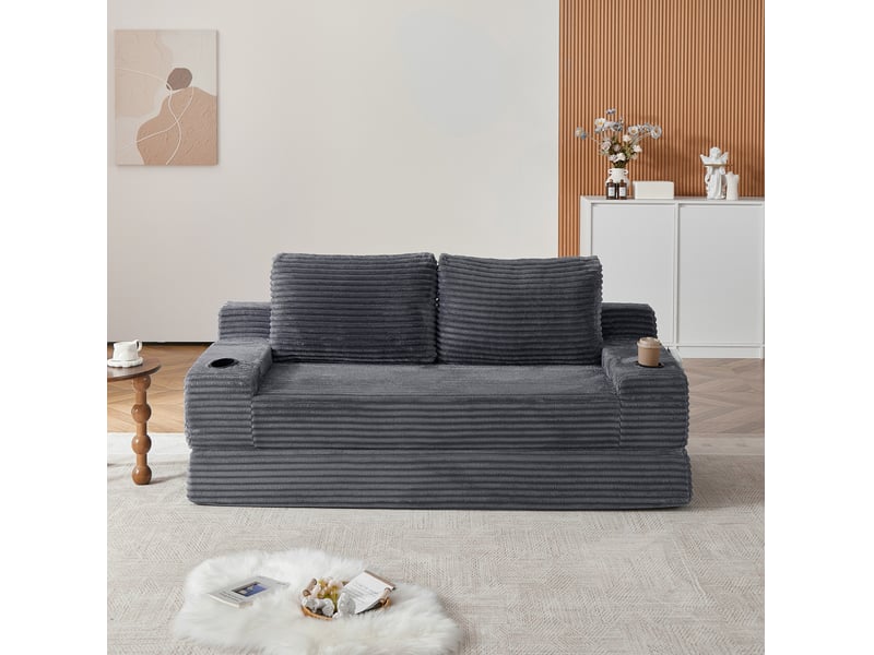  Canapé-lit 2 places 180x85x62 cm 2-en-1 gris sans matelas  - Conforama B