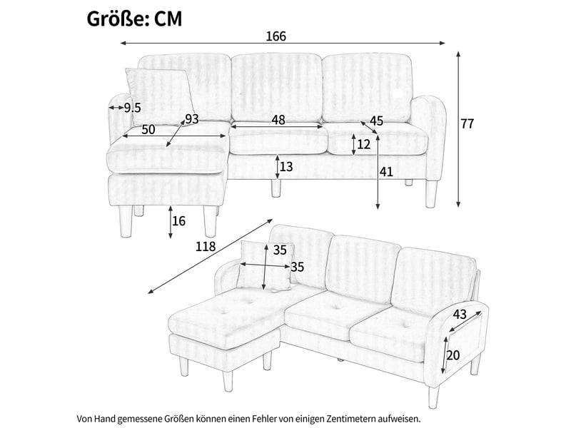  Canapé d'angle avec méridienne réversible, canapé 3 places beige clair en lin respirant, structure modulaire compacte 166x118x77 cm  - Conforama C