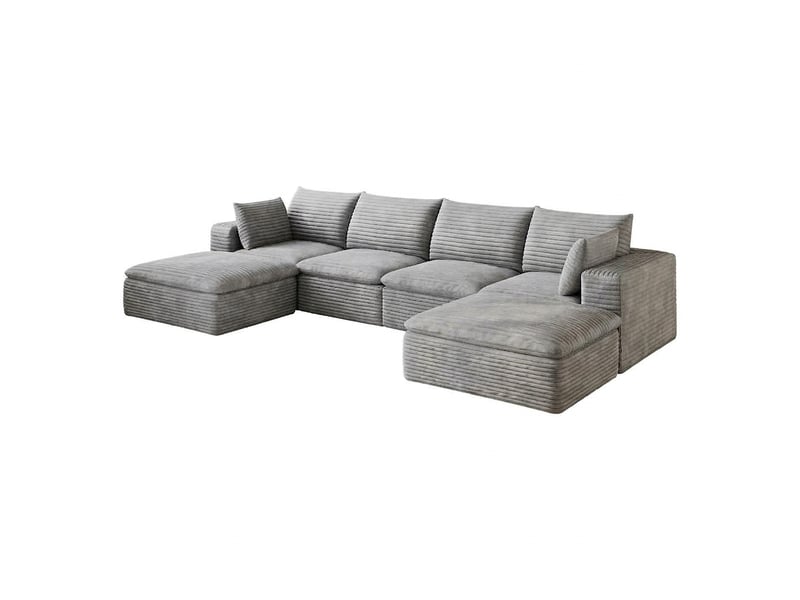  Canapé nuage en velours côtelé 340 cm grand canapé 6 places gris foncé modulable sans montage  - Conforama A