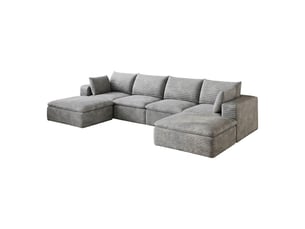 Canapé nuage en velours côtelé 340 cm grand canapé 6 places gris foncé modulable sans montage