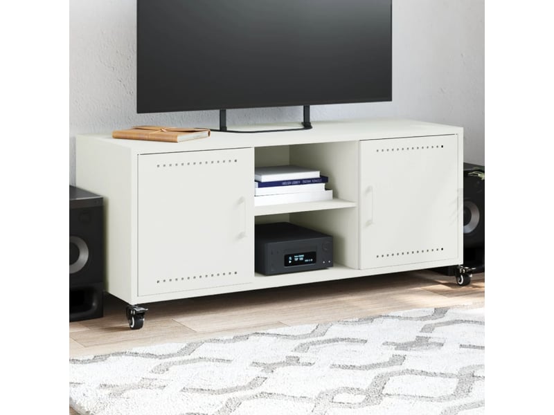  Meuble tv - banc tv - meuble de rangement blanc 100,5x39x43,5 cm acier  - Conforama B