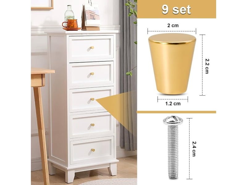 Jeu de 9 poignées métalliques dorées mates, poignées rondes modernes en aluminium pour cuisine et salle de bain - Conforama B